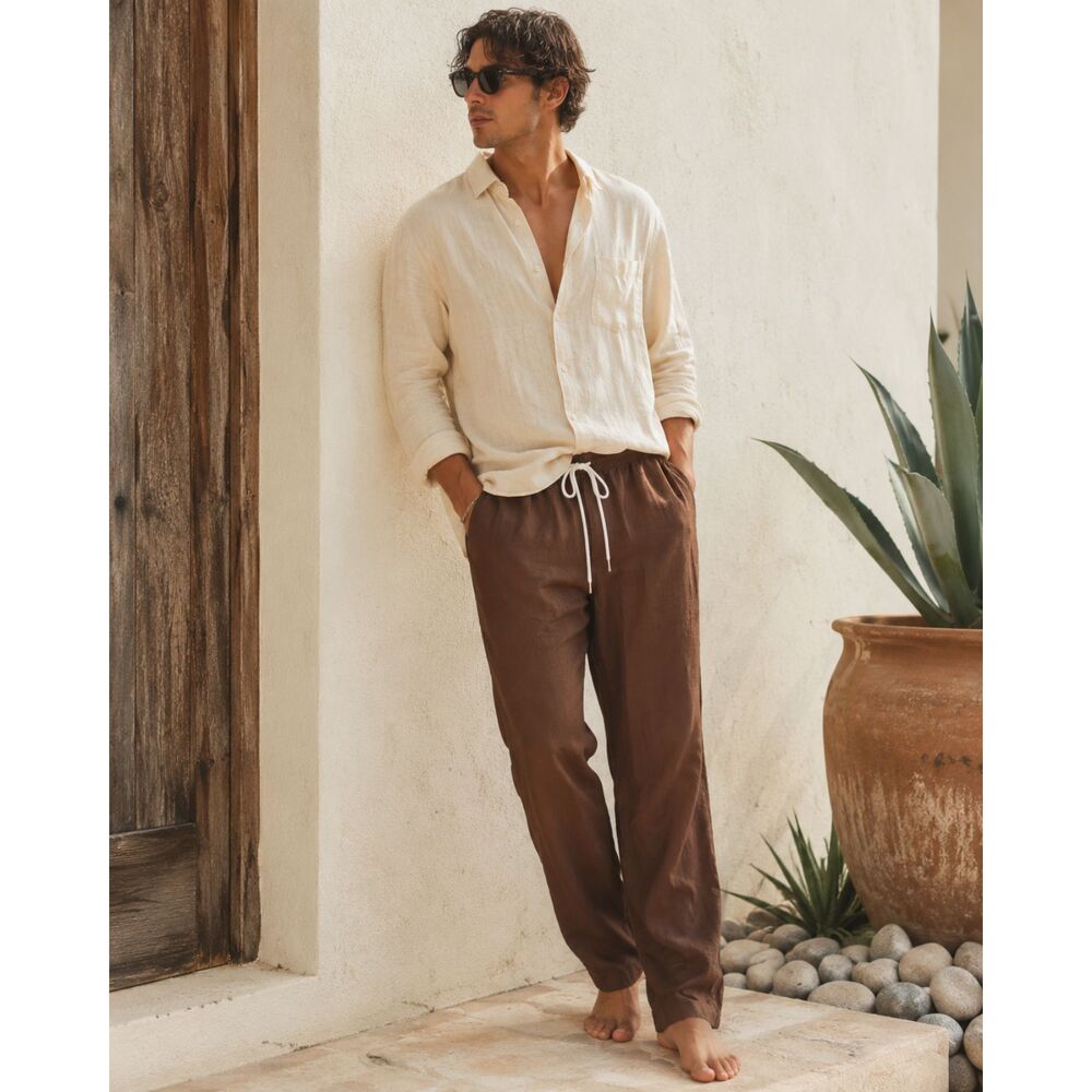 Dandy Del Mar Brown Linen Pants Trousers   Mens Size XL
